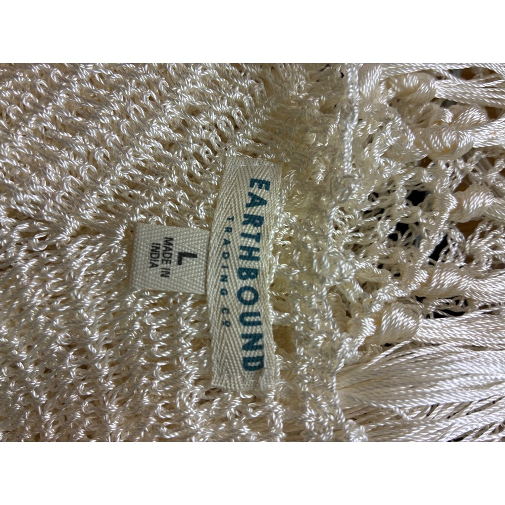 Earthbound Trading Co Ivory Crochet Knit Fringe Tank Top Boho Festival Large - Picture 3 of 5